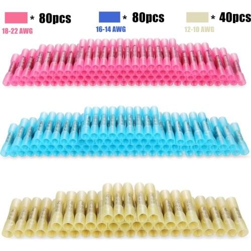 200pcs Waterproof Heat Shrink Butt Connectors Electrical Wire Splice Cable Crimp Terminals Connector Automotive Marine AWG22-10