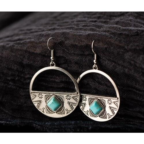 2020 Copper color indian statement jewelry Big round circle alloy pendant vintage bohemian boho geometric earrings for womens