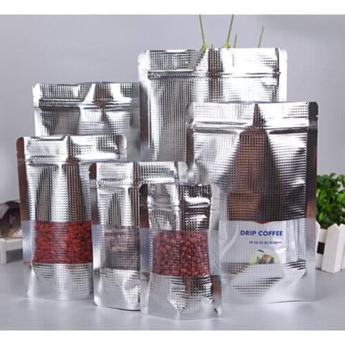 3.9''x5.9'' (10x15cm) Stand Up Aluminum Foil Lines Bag With Clear Window For Food Snack Storage Packaging Ziplock Doypack Pouch