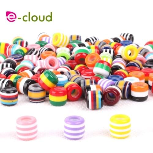 100pcs/bag Mixed Rainbow Color Resin Dreadlock Beads Hair Braid Dread Bead Plastic 6mm Hole Braiding Tube Ring Hairstyle Tool