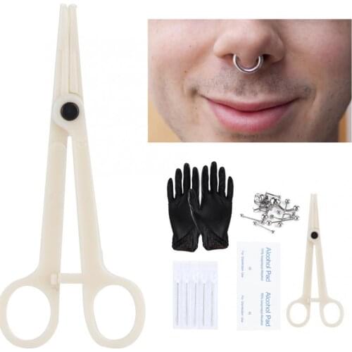 8pcs Professional Body Piercing Tool Kit Nose Navel Nipple Needles Set Make Up Body Jewelry Piercing Rings Clamp Gloves Needles