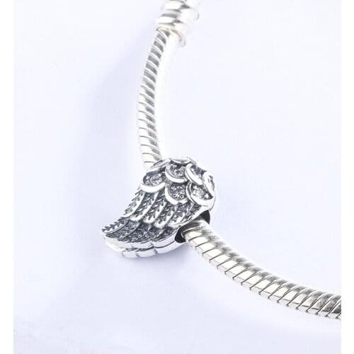 925 Sterling Silver A Pair Of Angel Wings CZ Zircons Pendant Charm Bracelet DIY Jewelry Making For Original Pandora