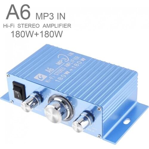 A6 DC12V 2.0 Two Channel MP3 in Hi-Fi Stereo Amplifier with 3.5AUX Interface for Car / PC /Speakers /CD / Motorcycle / Subwoofer