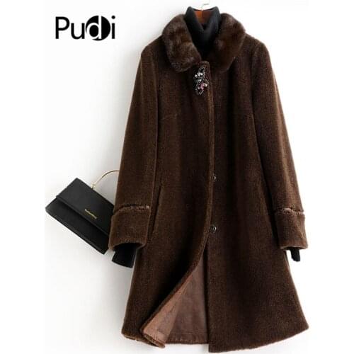 Aorice women real wool fur coat jacket trench winter warm female sheep shearing over size parkar mink fur collar coats A50020