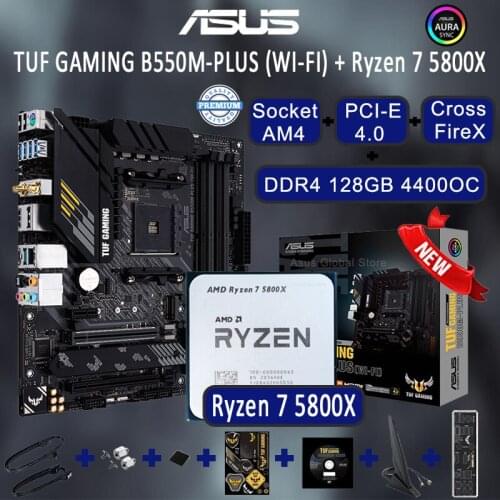 Asus TUF GAMING B550M-PLUS (WI-FI) B550 With AMD Ryzen 7 5800X Motherboard Set PCI-E 4.0 DDR4 128GB Bluetooth Placa-mãe Kit New