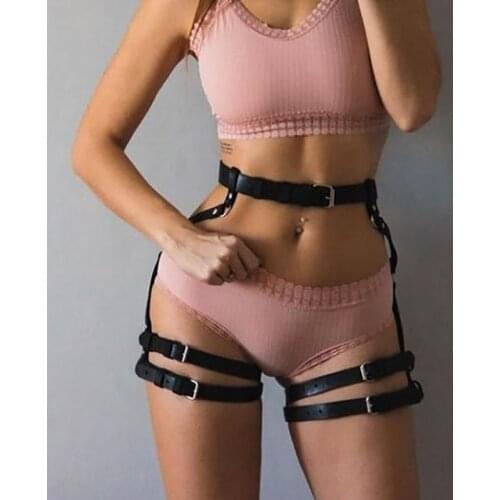 BDSM Black Leather Body Harness Sword Belt Waist Body Bondage Sexy Leg Suspenders Harness Stockings Garter Gothic Belt For Women