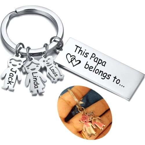 Family Love Keychain Customized Personalized Daddy Family Kids Cat Dog Name Engraved For Parents Papa Children Gift Keyring Bag