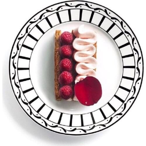 Nordic style black and white geometric pattern high bone china dinner plate Dinner set plates and dishes