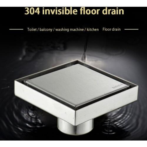 304 stainless steel 10 * 10 deodorant invisible floor drain can put tiles not rusty bathroom kitchen brushed floor drain