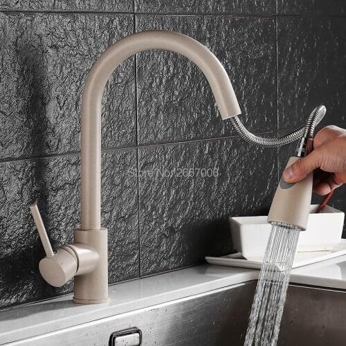 GIZERO Oat Color Paint Pull Out Single Handle Swivel Spout Vessel Sink Mixer Kitchen Tap Hot And Cold Water GI2098