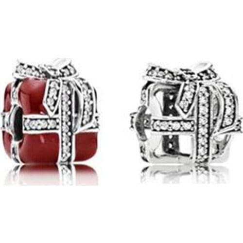 Sparking Christmas Gift Box Beads For Jewelry Making Woman DIY Charms Fits Original Bracelets 925 Sterling Silver Jewelry Bead