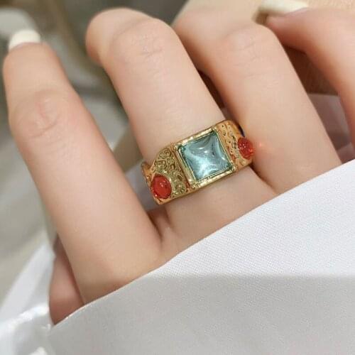 GSOLD Trendy Elegant Multicolor Stone Ring Temperament Rhinestone Metal Textured Ring Women Party Jewelry Accessories 202105