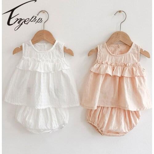 Engepapa Korean Style Infant Baby Girls Clothing Suit Sleeveless Solid T-shirt+PP Shorts Summer Toddler Girls Clothing Sets