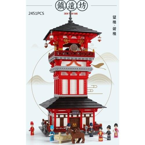 Creator Architecture city street view chinatown bricks Chinese ancient Watchtower and arrow tower building block figures toys