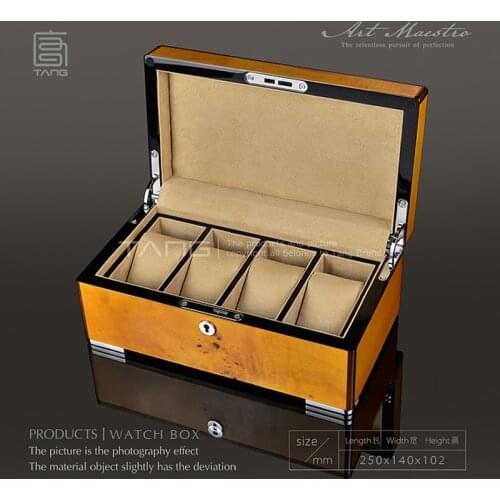 4 Slots Watch Storage Box Case Yellow Watch Organizer Mens Mechanical Watch Display Case With Lock Ladies' Jewelry Gift Holder