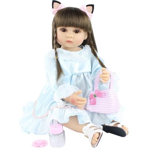 55cm Full Silicone Reborn Baby Doll For Girl Long Hair Princess Toddler Dress Up Boneca Kid Birthday Gift Bathe Toys