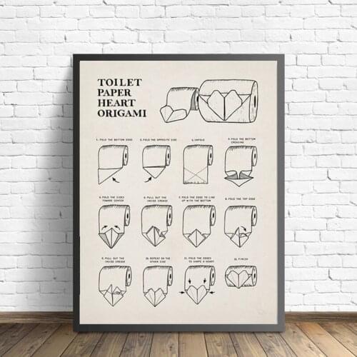 Wash Your Hands Calligraphy Print Pictures Toilet Roll Paper Origami Art Wall Canvas Poster Bathroom Vintage Painting Home Decor