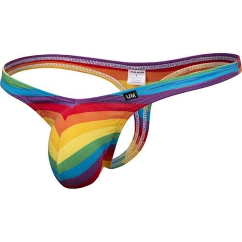 Mens rainbow striped thongs hot cotton raised thongs for tight and comfortable mens T pants A new collection of low-waisted