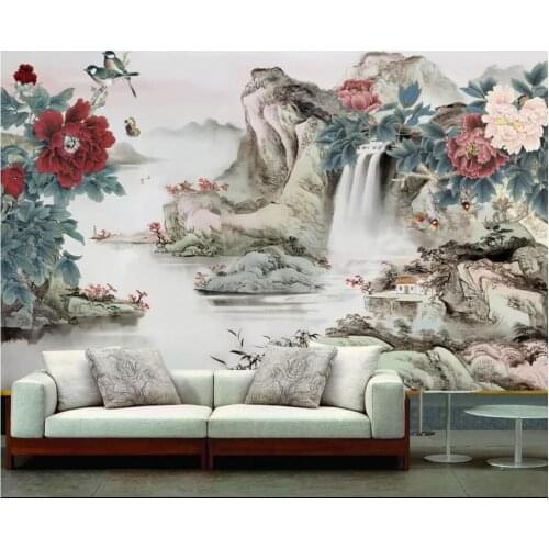 Custom mural 3d photo wallpaper Ink peony flower Chinese painting background home decor living room wallpaper for wall 3 d