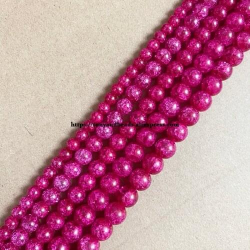Natural Stone Dark Magenta Dyed Snow Cracked Crystal Round Loose Beads 15" 4 6 8 10 12MM Pick Size For Jewelry Making DIY