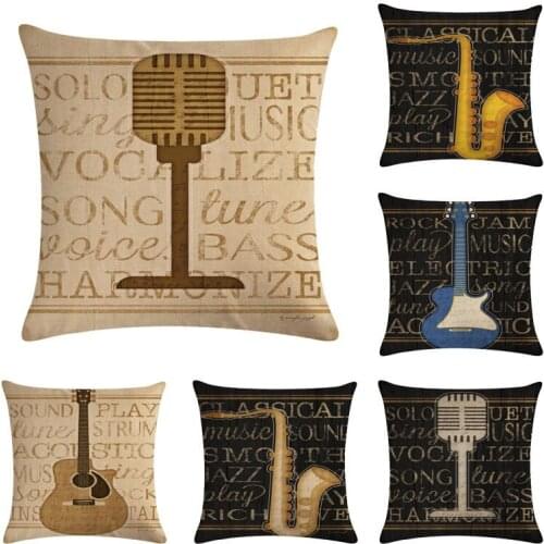 Drum Guitar Sax Throw Cushion Covers Watercolor Music Instrument Decorative Pillow Cover for Sofa Car Chair coussin decoration