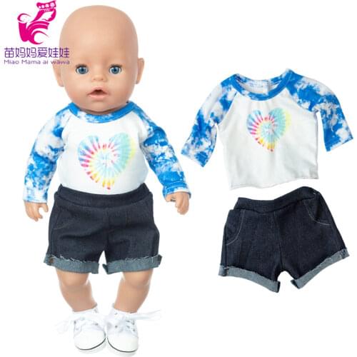 18 Inch Girl Doll Clothes Blue Shirt Jeans Pants 43 cm Baby Doll Summer Clothes Toys Wears