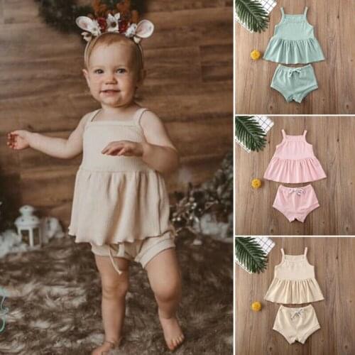 Infant Baby Girl Clothes Solid Cotton Outfits 2Pcs Sling Vest+Shorts Summer Baby Girl Plain Sets Sleeveless Tank Tops 0-24M