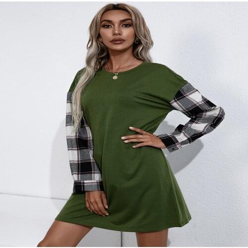 Autumn Dress Women Robe Femme Plaid Print Dresses Patchwork Long Sleeve Loose Dress For Womens Clothing 2021 Vestido De Mujer