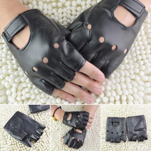 Hot Half Finger Driving Gloves PU Leather Women Fingerless Black Punk HipHop Hand Mittens Gloves Hollow Out Drive Wrist Gloves
