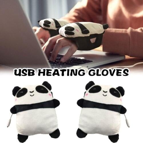 1Pair USB Heating Gloves Electric Hand Warmer Fingerless Cute Panda-shaped Hand Warmer Office Household Work Gloves Winter Gift