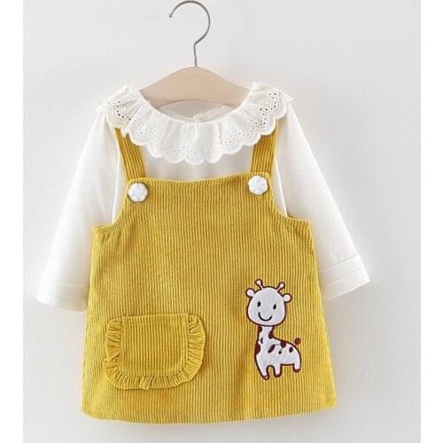 Baby Girl Dress Spring Baby Girl Princess Clothes Cute Girls Long Sleeve T-shirt Tops Cartoon Giraffe Dress 2pcs Suit