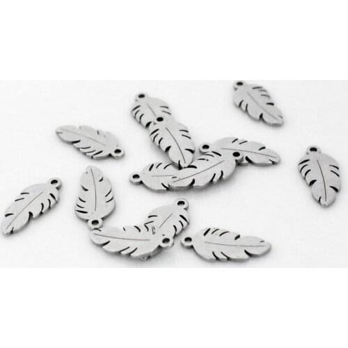 NEW 20pcs/lot Hight Quality Charms Cute Feather 13.4*6.3mm Stainless Steel Pendants For Making DIY Handmade Jewelry