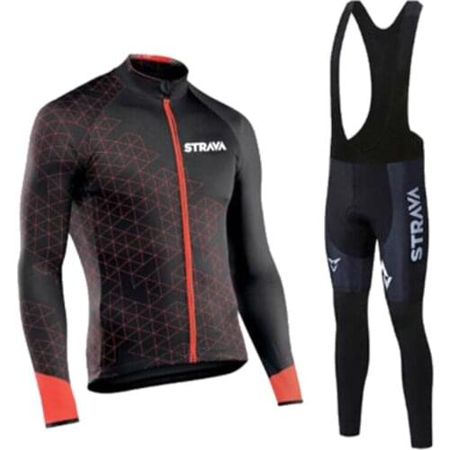 STRAVA Cycling Jersey Set 2021 Spring Pro Bicycle Team Long Sleeve Bicycle Clothes Premium MTB Mountain Bike Bib Sportswear Suit