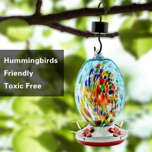 Bird Hummingbird Feeder Water Dispenser Bird Perch For Outdoors Patio Hand Blown Glass Hummingbird Feeder