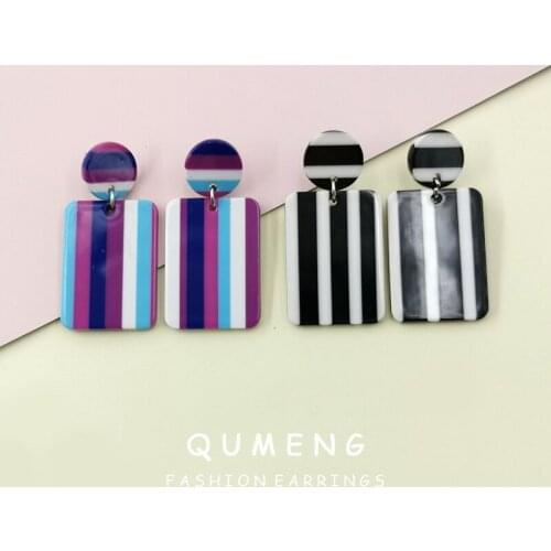Korean simple colorful stripe square acrylic acetate Drop Earrings for women temperament geometric temperament jewelry gifts
