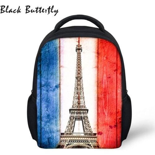 Black Butterfly Student- Bags Backpack Kids School Bags Eiffel tower Pattern Children Book Bag Boys and Girls Bag Nursery Bag