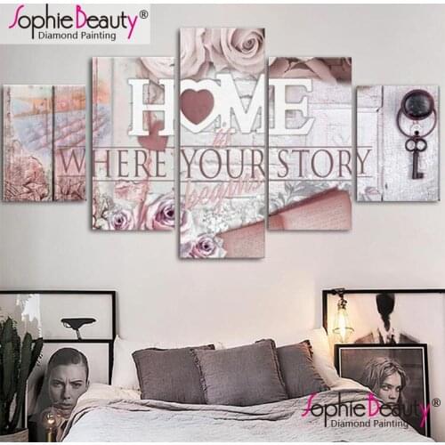 Sophie Beauty Sweet & Warmly Home 5pc Panel Diy Full Square Round Diamond Painting Cross Stitch Diamond Embroidery 202052