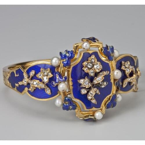 Vintage Gold Plated Ink Blue Enamel Flower Ring Male Simple Design Engraved Signet Rings for Mens Gothic Punk Party Jewelry