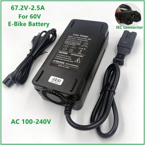 67.2V 2.5A Lithium Battery Charger For 60V Li-ion battery electric bike Charger with PC connector IEC connector