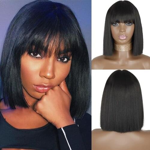 AZQUEEN Short Bob Wig With Bangs for Women Synthetic Bob Wigs Black Pink Orange Wig for Party Daily Use Shoulder Length