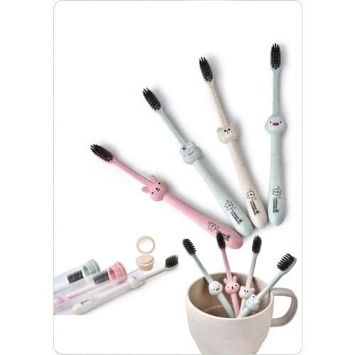 Children Baby Toothbrush Cartoon Handle Oral Bamboo Charcoal Brush Care Natural Wheat Straw Degradable