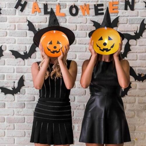 10 Pack Halloween Balloons Pumpkin With LED Lights Flashing Mini Cartoon Fast Inflatable Toy Halloween Decoration Ball