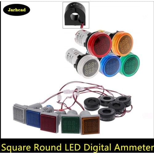 22mm Square Round LED Digital Dual Voltmeter Ammeter Signal Lights Voltage Ampere Current Meter Indicator Tester AC 60-500V DIY