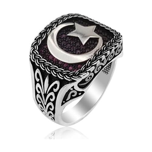925 Silver EthicTraditional English Men Ring Moon Star English Flag Rings for Men