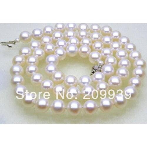 Free shipping 003179 7.5-8mm white AAA+ round japanese akoya pearl necklace