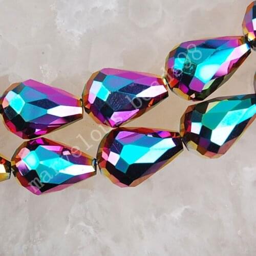 Free shipping Women Fashion Jewelry 10x15mm Multicolor Crystal Faceted Teardrop Loose Beads 50pcs FG0859