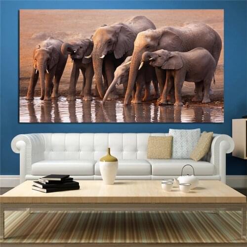 Large Size Printing Elephant Family Canvas Print Wall Art Home Decor Living Room Modern Canvas Print Paintings No Frames