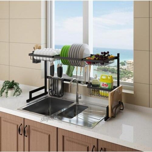 Black stainless steel sink rack drying dish rack drain kitchen rack supplies storage pool put dish rack cupboard