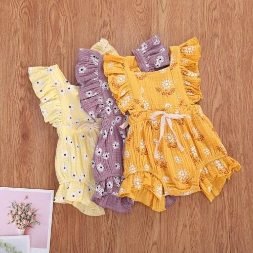 Newborn Baby Girl Floral Romper Ruffle Sleeveless Bodysuit Cotton One-Pieces Jumpsuit Playsuit Clothes