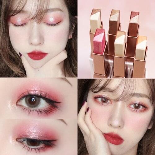 Two-Tone Eyeshadow Stick Lazy Eye Shadow Pen Nude Glitter High Light Pigment Waterproof Long-lasting Shimmer Eye Makeup Cosmetic